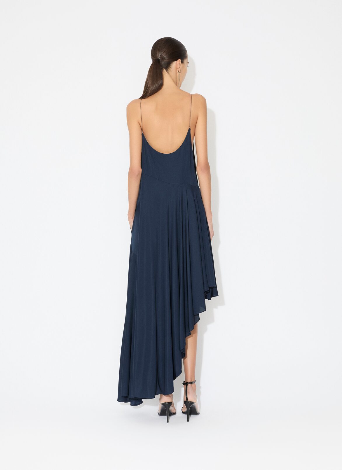 ROBE ASYMÉTRIQUE EN JERSEY MAT ALAÏA ROBE ASYMÉTRIQUE EN JERSEY MAT BLEU FONCÉ